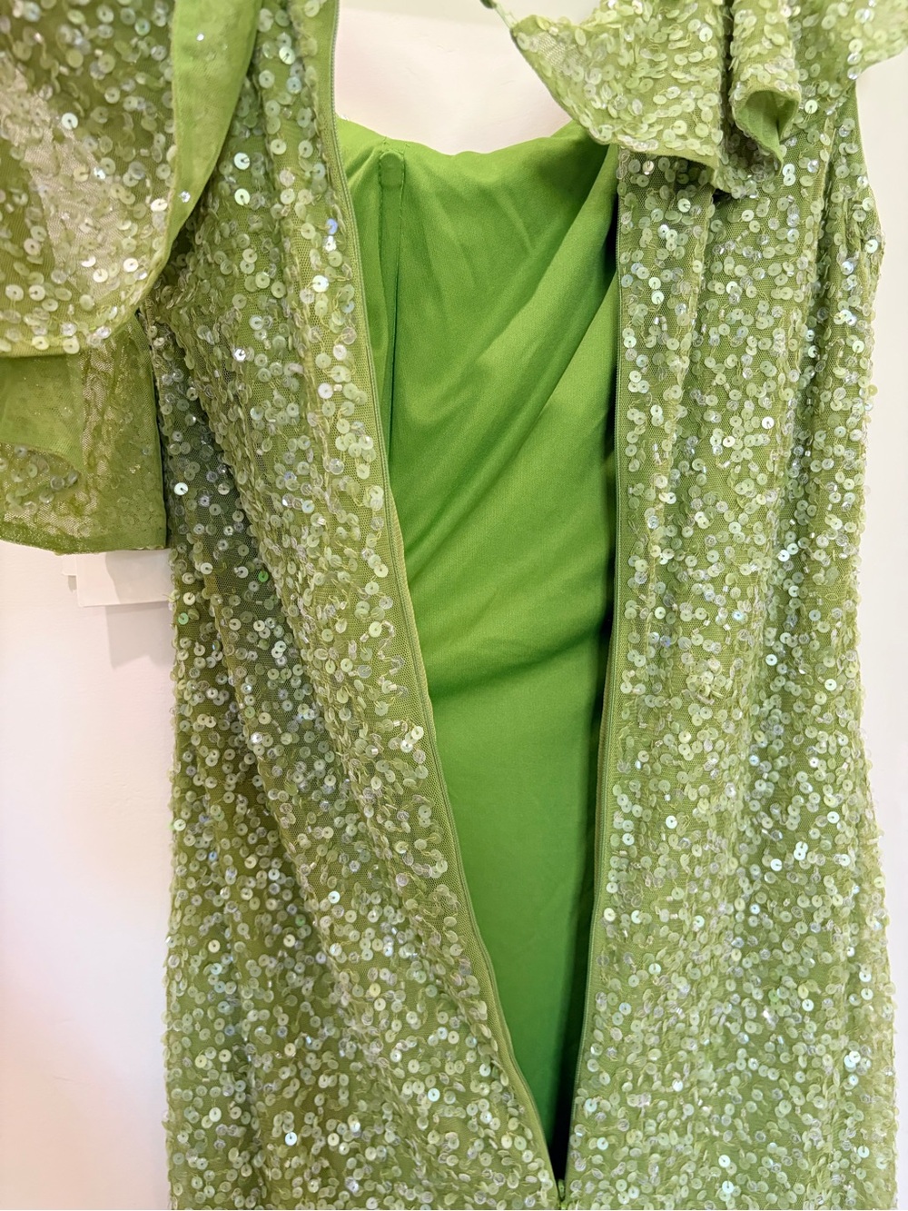 Mac Duggal 5611 Ruffled Asymmetrical Neck Sequin Prom Gown Key Lime With Detail - Picture 10 of 16